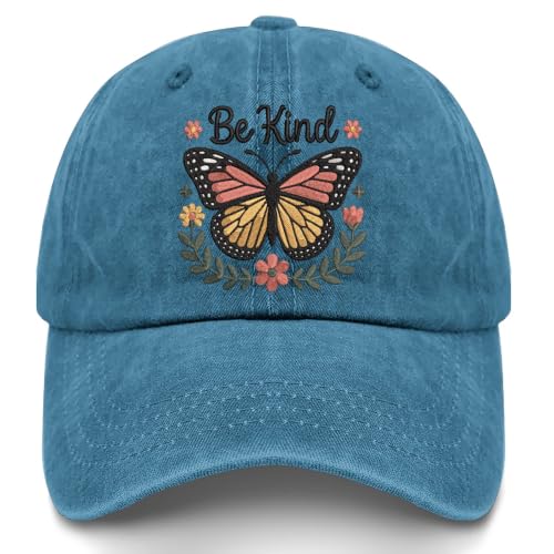 for Mom Grandma Auntie, Guardian Butterfly Embroidered Baseball Cap for Women, Meaningful Hat - color: Cyan Be Kind