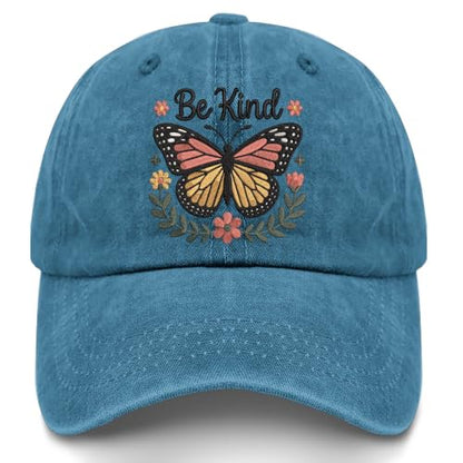 for Mom Grandma Auntie, Guardian Butterfly Embroidered Baseball Cap for Women, Meaningful Hat - color: Cyan Be Kind
