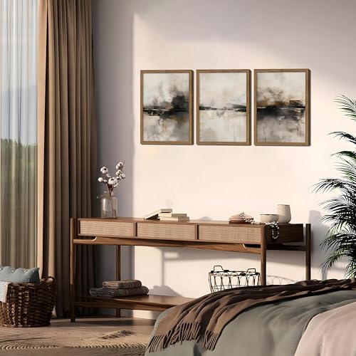 Framed Neutral Abstract Wall Art Set of 3, Modern Black and Brown Wall Decor Paintings, Minimalist Beige Textured Prints Pictures for Living Room Bedroom Office Home Decor 16x24 Inch - color: Black and Brown, size: 24L" x 16W"