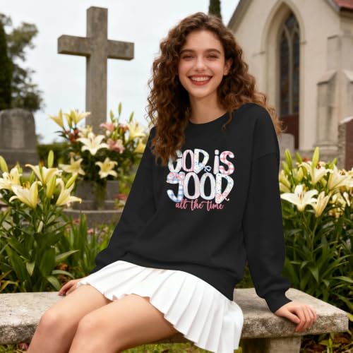 Christian God Is Good Sweatshirts for Women Jesus Bow Bible Verse Sweatshirt Faith Religious Graphic Hoodies - color: Black, size: Small