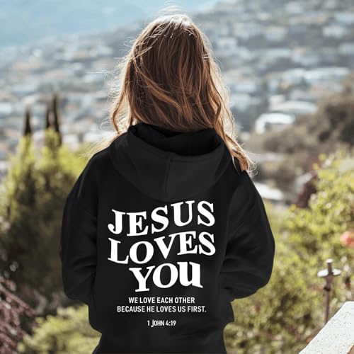 Sulayesh Jesus Loves You Jesus Is King Christian Hoodie for Girls God Bible Verse Religious Faith Sweatshirt Cute Graphic Top - color: Black, size: 7-8 Years