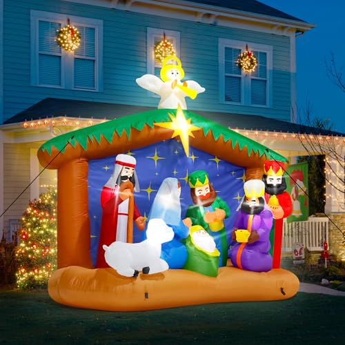 8FT Christmas Inflatables Nativity Scene, Blow Up Christmas Outdoor Decor