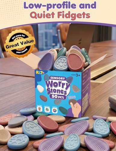 KLT Fidget Toys Bulk for Adults: 50 Pack Texture Worry Stone - Bulk Fidgets for Student Classroom Prizes - Quiet Stress Toys for Autism Calming - Goodie Bags Stuffers for Gifts Office - size: 2.7 inches