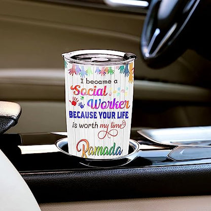 WAZONE Personalized Social Worker Stainless Steel Tumbler 20oz 30oz Sayings Custom Name Travel Mug With Lid Insulated Cup Novelty Double Wall Vacuum Things Gifts Birthday Christmas For Women - color: Social Worker