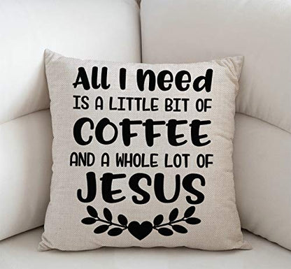Swono All i Need Today is a Little bit of Coffee and a Whole lot of Jesus Sign Inspirational and Motivational Quotes Throw Pillow Case Cushion Cover Cotton Linen 18x18 Inches for Sofa Couch - color: Sw-004