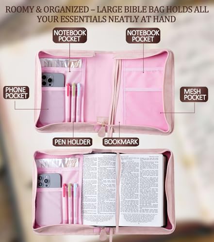 Vegan Leather Bible Cover Case, Bible Bag for Men Women, Gift Box Packaging - color: Pink