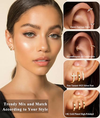 3Pairs Gold Cross Earrings for Women Hoops Huggie Earrings Stack Set - color: Gold-5