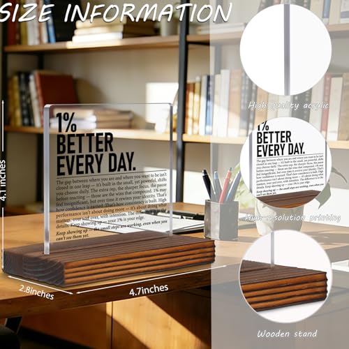Motivational Desk Sign for Entrepreneurs Athletes Students, 1% Better Every Day Inspirational Acrylic Plaque, Success Mindset Office Decor Gift for Coworker Men Women EC418 - style: Entrepreneurs Athletes Students