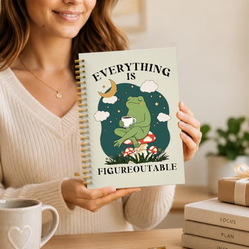 JMICTUB Everything Is Figureoutable Frog Inspirational Spiral Notebook 5.5x8.3, Mental Health Frog Coffee Hardcover Lined Journal - color: Spiral notebook-09