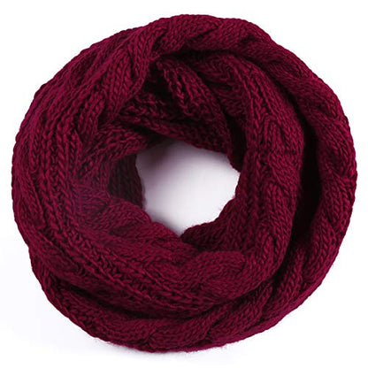 Winter Women Thick Cable Knit Ribbed Infinity Circle Loop Scarf - color: 06- Burgundy