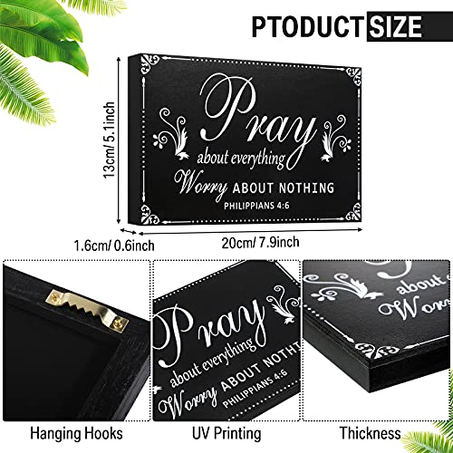 Yulejo Pray About Everything Worry About Nothing Sign Religious Scripture Inspirational Word Plaque Black Bible Verses Plaque Wall Decor Wooden Table Centerpieces Christmas Decorations, 7.9 x 5.1 Inch