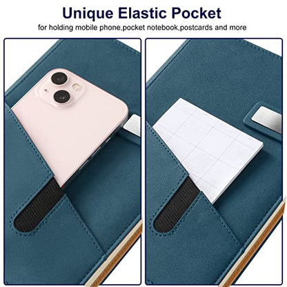 A5 Lined Leather Notebook and Pen Set with Gift Box, 240 Pages Refillable Journal with Pocket and Magnetic Buckle, Hardcover Daily Diary for Men and Women Business Travel Personal Writing- Blue - color: Blue