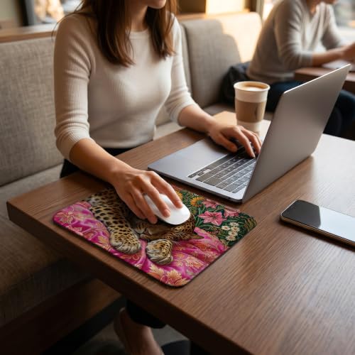 Sleeping Leopard Floral Mouse Pad Maximalist Desk Pad 9.5x7.9 Inch - color: Sleeping Leopard
