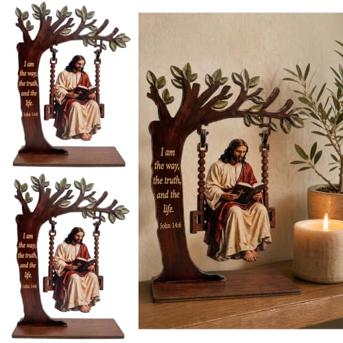 Christian Jesus Swing Ornament, John 14:6 Wood Table Decor Gift - color: Brown