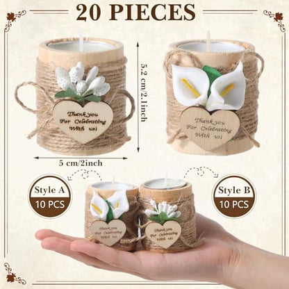 Mtlee 20 Sets Baptism Candle Favors for Guests, White, Thank You - color: White, style: Thank You