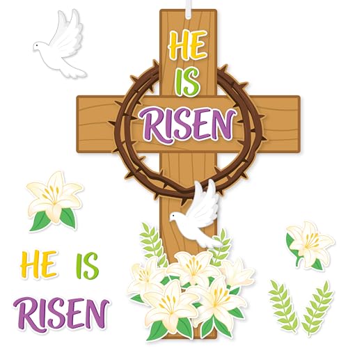 Haooryx Easter Thorns Cross Craft Kit - 28 Pack Make Your Own Jesus Resurrection Cross He is Risen Ornament Jesus Crown of Thorns Faith Thankful Craft for Church Sunday School Christian Easter Party - style: Thorns Cross