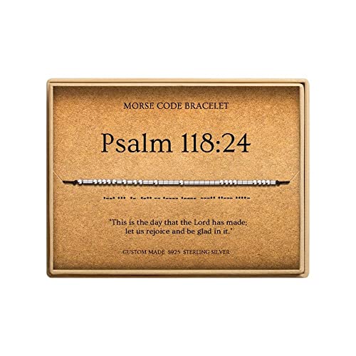 Loved Creations Morse Code Bracelets for Women, Christian Bible Verse Bracelets, Scripture S925 Sterling Silver Inspirational Faith Jewelry, Religious Gifts for Women - color: Psalm 118:24
