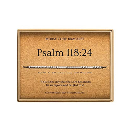 Loved Creations Morse Code Bracelets for Women, Christian Bible Verse Bracelets, Scripture S925 Sterling Silver Inspirational Faith Jewelry, Religious Gifts for Women - color: Psalm 118:24
