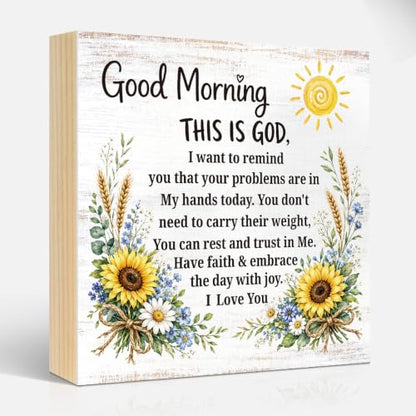 Funny Good Morning This Is God Christian Wooden Box Sign Gifts - color: Purple-Yellow