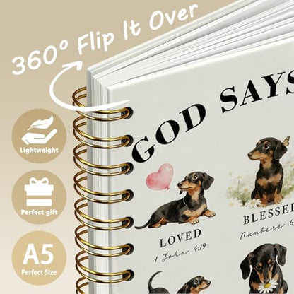 Christian Dachshund Notebook Journal, God Says You are Bible Verse Weiner Dog Journal, Dachshund Gifts for Women, Weiner Dog Gifts, Religious Scripture Hardcover Spiral Notebook 5.5x8.3 Inch - color: 05-Christian Dachshund