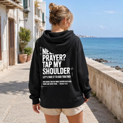 Christian Sweatshirts For Women Need Prayer Tap My Shoulder Hoodie Sweater - color: Black-1, size: 3X-Large