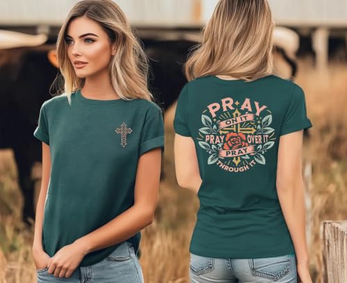 Christian Jesus Faith T Shirts for Women - color: Dark Green1, size: Small