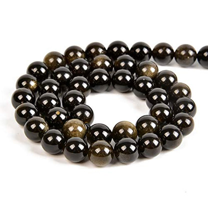 36pcs 10mm Natural Black Golden Obsidian Gemstone Round Spacer Loose Stone Beads for Jewelry Making 15.5" 1 Strand (Black Golden Obsidian, 10mm 36Beads) - color: Black Golden Obsidian, size: 10mm 36Beads