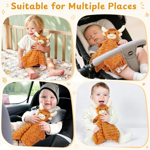 Loveys for Babies, Brown Highland Cow Baby Security Blanket - color: Brown Highland Cattle