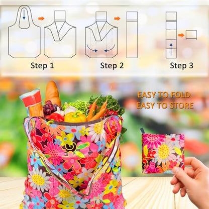 Aesthetic Printed Tote Bags, Lightweight Foldable Reusable Carry Bags - color: Pitaya 4 Pack
