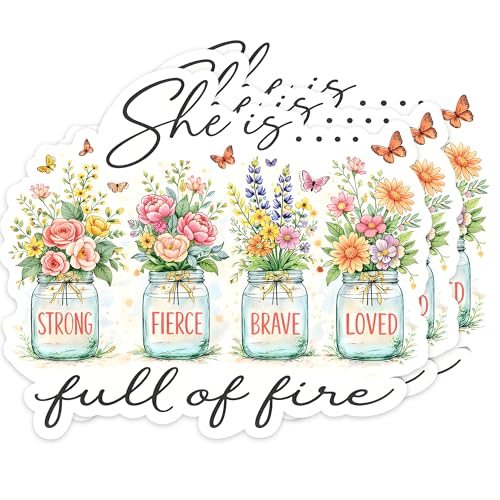 [3PCS] She is Strong Fierce Brave Loved Full of Fire Sticker Inspirational - color: She is Full of Fire