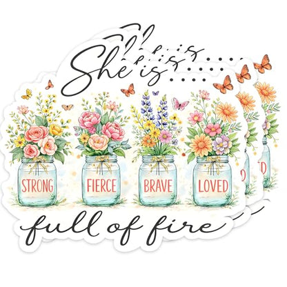 [3PCS] She is Strong Fierce Brave Loved Full of Fire Sticker Inspirational - color: She is Full of Fire