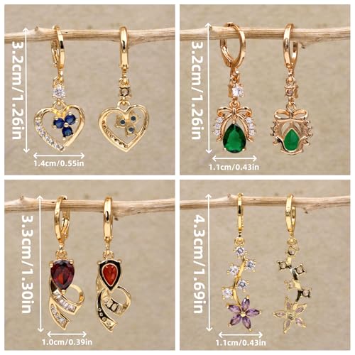 18K Gold Plated, Dangle Earrings for Women, Flower/Heart Drop earrings, Hypoallergenic Cubic Zirconia Earrings, Lightweight, Party, gold earrings, Jewelry for Gifts, Fashion - style: Drop-BigGems-01
