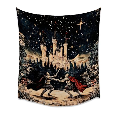 xyeey Retro Moody Gothic Enchanted Forest Castle Tapestry Medieval Knight Print Tapestries Fantasy Epic Sword Fight Wall Hanging Decor for Home Living Room Aesthetic Wall Decor white30x40inch - color: Retro Moody Gothic Enchanted Forest Castle Tapestry Me