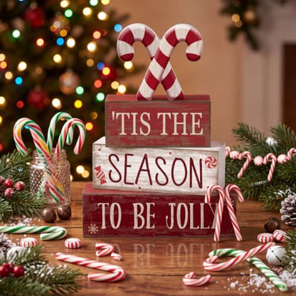 Lineshading 4 Pcs Christmas Table Decorations, Red White Candy Wood Signs - style: Candy Cane