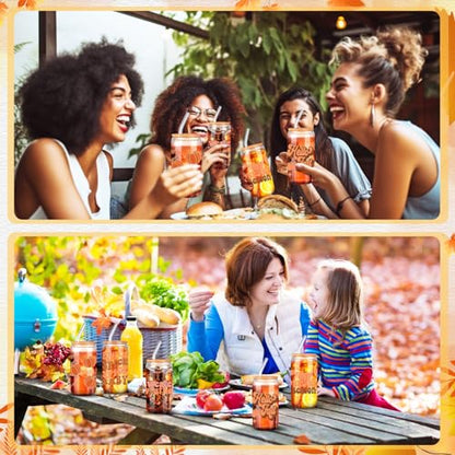 SiliFine 6 Pcs Fall Glass Cups, 16 oz with Lids and Straws - style: Fall Pumpkin Maple