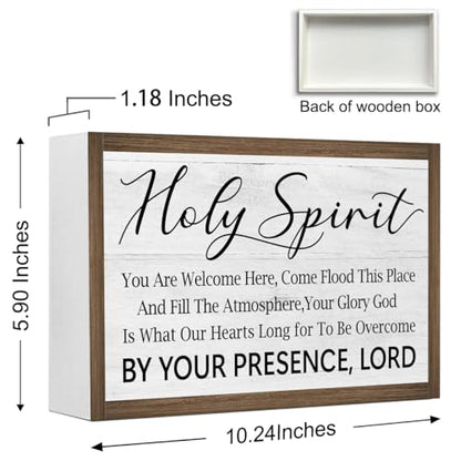 Ruvoty Holy Spirit You Are Welcome Here Bible Verse Wooden Box Sign Desk Decor,Rustic Scripture Wood Block Plaque Sign for Christian Farmhouse Home Office Shelf Tabletop Wall Decor