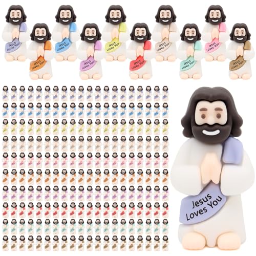Yelakey 200pcs Jesus Loves You Figures, Praying Jesus Figures for Easter - size: 200pcs Macaron Little Jesus