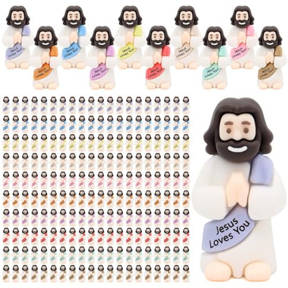 Yelakey 200pcs Jesus Loves You Figures, Praying Jesus Figures for Easter - size: 200pcs Macaron Little Jesus