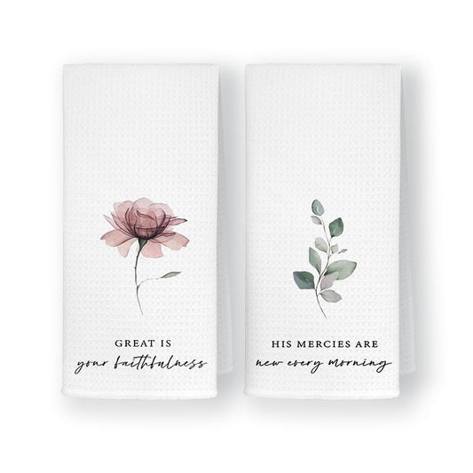 Christian Kitchen Towels Set of 2, Bible Verse Floral Dish Towels