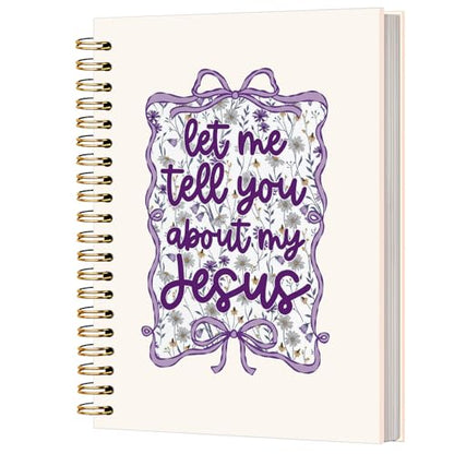 Lacama Bible Journal for Women, Christian Prayer Journal Pureple Notebook Gifts for Teen Girls Kids Women, Coquette Preppy Bows Cute Church Faith Journaling Hardcover Spiral Notebook 5.5x8.3 inch - color: Let Me Tell You About My Jesus - Purple