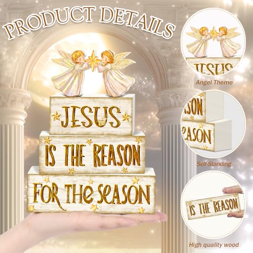 Britimes Tiered Tray Decor Set, 4 Pack, Wooden Table Sign, Christmas Jesus - style: Angel