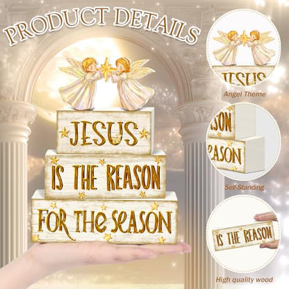 Britimes Tiered Tray Decor Set, 4 Pack, Wooden Table Sign, Christmas Jesus - style: Angel