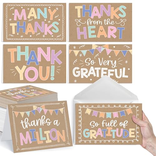 24 Bulk Thank You Cards with Envelopes Blank Cute Thank You Cards - style: Kraft Colorful 24 pcs