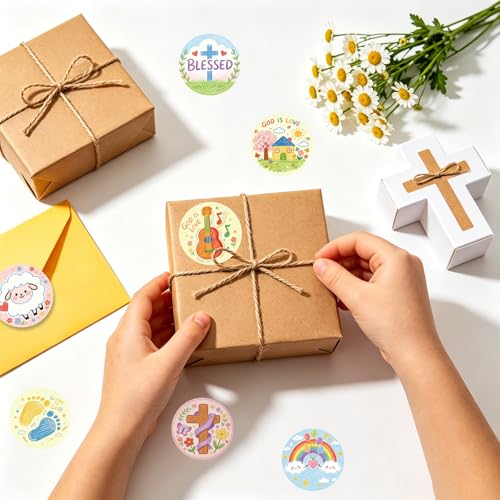 200PCS Christian Stickers for Kids,1.6 Inch Drawing Style Jesus Faith Love Labels for Sunday School Crafts Scrapbooking Party Favors Envelope Seals