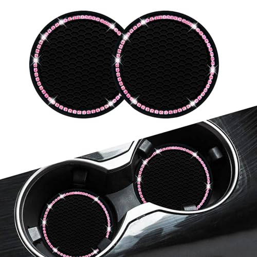 Senose Car Coasters, Bling Car Accessories for Women, Black Pink, 2 Pack