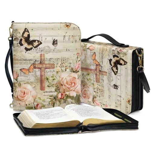 Book Covers Bible Covers for Women Men Large Size Bible Bag Tote - color: A Cross Butterfly Rose, size: Medium
