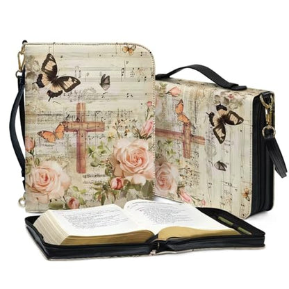 Book Covers Bible Covers for Women Men Large Size Bible Bag Tote - color: A Cross Butterfly Rose, size: XX-Large