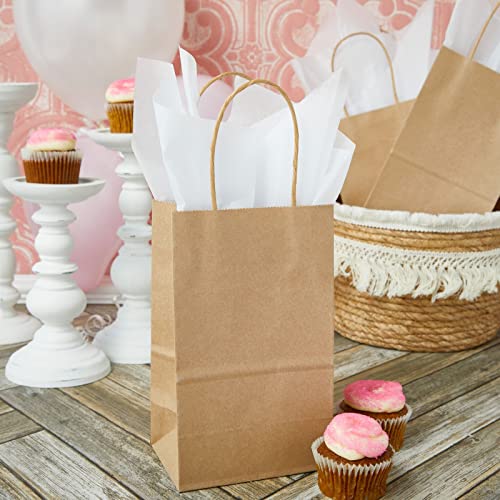 Juvale Mini Gift Bags with Handles - Brown Paper Party Favor Bags with Handles - Long & Narrow Design for DIY & Craft Fairs - 3 x 5.25 x 8.5 In, Brown, 12 Pack - style: Medium