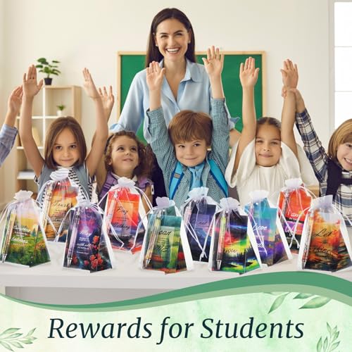 200 Pcs Christian Gift for Women Christian Accessories Include 50 Bible Verses Notebook 50 Church Bookmark 50 Ballpoint Pen Organza Bag Gift for Christmas Church Motivational (Scenery) - style: Scenery