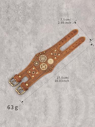 GelConnie Punk Leather Cuff Bracelet Adjustable Straps Wrap Bracelets Arm Armor Cuff Gothic Leather Wristbands for Men, Women - color: MLPB111-Brown